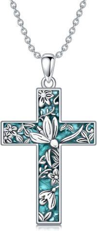 wholesale  Sterling Silver Turquoise Cross Necklace with Birth Flower Pendant -January