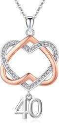 wholesale 925 Sterling Silver Double Heart with Number 40 Charm Pendant Necklace s for Women and Girls-0-0
