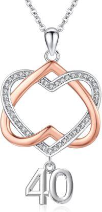 wholesale 925 Sterling Silver Double Heart with Number 40 Charm Pendant Necklace s for Women and Girls-40th