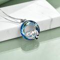 wholesale 925 Sterling Silver Blue Crystal Round Cutout Animal Charm Pendant Necklace for Women-0-1