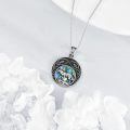 wholesale 925 Sterling Silver Abalone Shell Round Pendant with Wolf Design and Celtic Knotwork Necklace-0-4