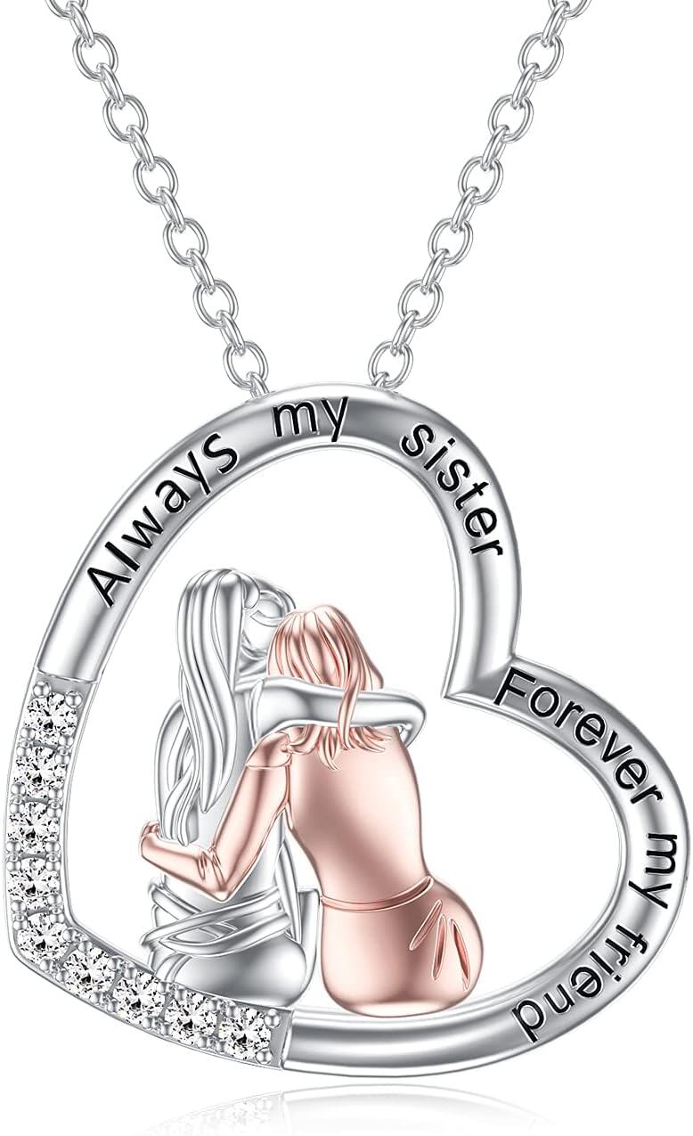 wholesale 925 Sterling Silver Heart-Shaped Sister Necklace with Crystal Fashion s for Women-0-0