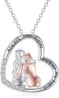wholesale 925 Sterling Silver Heart-Shaped Sister Necklace with Crystal Fashion s for Women-0-0