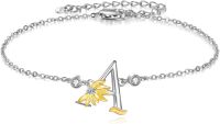 wholesale 925 Sterling Silver Sunflower Initial Alphabet Script Letter Bracelet for Women Girls-Initial A