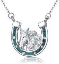 wholesale 925 Sterling Silver Turquoise Celtic Knot Horse Pendant Necklace  for Women-White-Turquoise