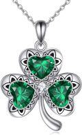 wholesale 925 Sterling Silver Emerald Heart & Round Cut CZ Shamrock Pendant Necklace for Women - Saint Patrick's Day Gift Idea-0-0