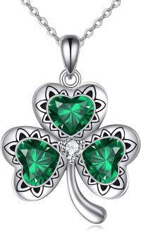 wholesale 925 Sterling Silver Emerald Heart & Round Cut CZ Shamrock Pendant Necklace for Women - Saint Patrick's Day Gift Idea-F Clover