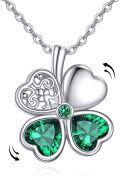 wholesale 925 Sterling Silver Four-Leaf Clover Pendant with Green Crystals and Adjustable Chain - Fidget Spinner Style Necklaces for Women Girls Gifts-0-0