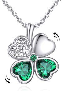 wholesale 925 Sterling Silver Four-Leaf Clover Pendant with Green Crystals and Adjustable Chain - Fidget Spinner Style Necklaces for Women Girls Gifts-4Leaf Clover