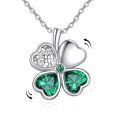 wholesale 925 Sterling Silver Four-Leaf Clover Pendant with Green Crystals and Adjustable Chain - Fidget Spinner Style Necklaces for Women Girls Gifts-0-0