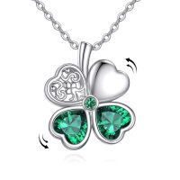 wholesale 925 Sterling Silver Four-Leaf Clover Pendant with Green Crystals and Adjustable Chain - Fidget Spinner Style Necklaces for Women Girls Gifts-4Leaf Clover