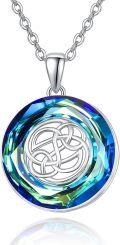 wholesale 925 Sterling Silver Round Blue Crystal Celtic Knot Trinity Pendant Necklace-0-0