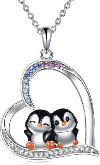 wholesale 925 Sterling Silver Penguin Snowflake Heart Dog Pendant Necklace for Women Girls Christmas Gifts-Two Cute Penguins