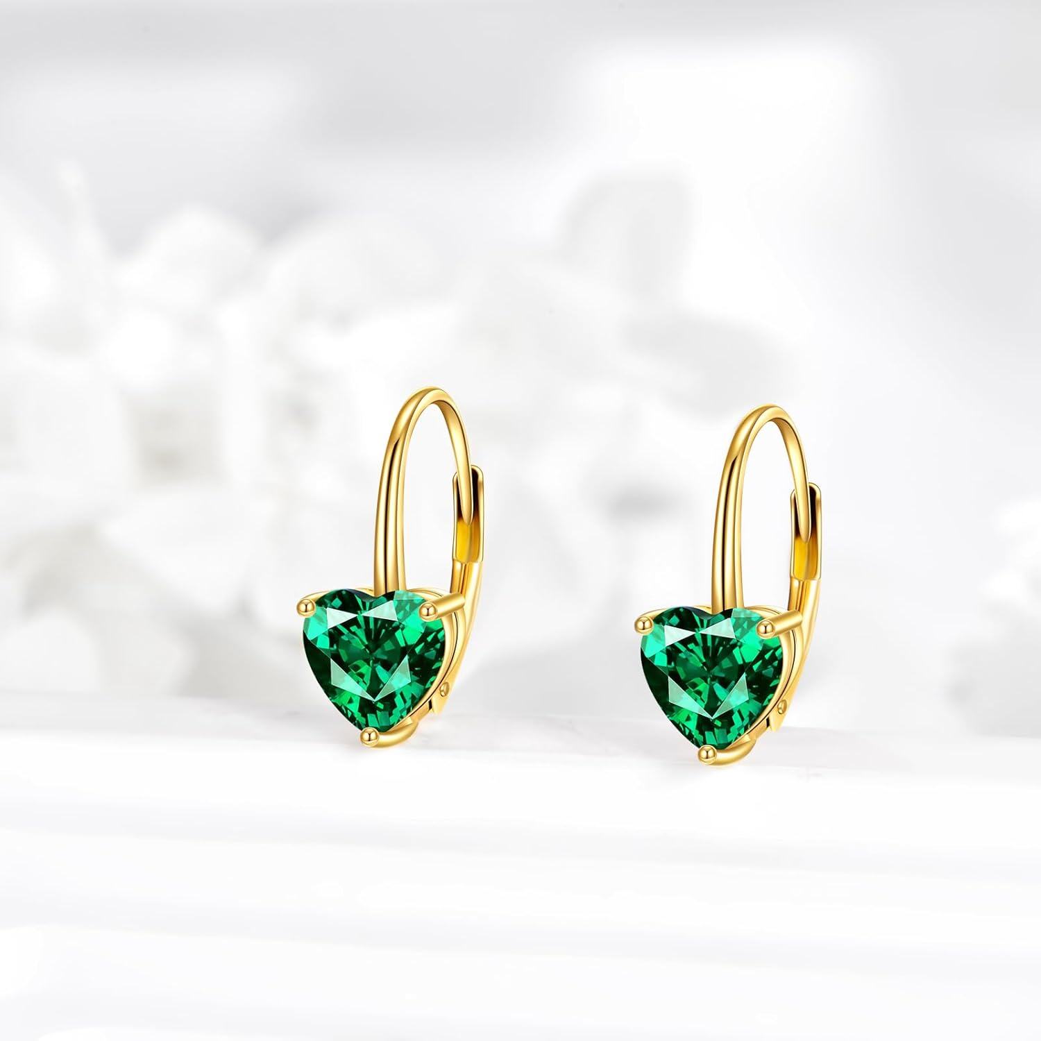14K Yellow Gold 1 2ct Emerald Leverback Dainty Earrings Jewelry Gift-0-3