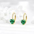 wholesale 14K Gold Heart-Shaped Green Stone Leverback Dainty Earrings-0-3