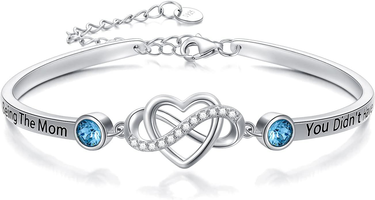 925 Sterling Silver Blue Crystal Infinity Heart Bracelet for Mom Gifts-0-0