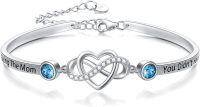 wholesale 925 Sterling Silver Blue Crystal Infinity Heart Bracelet for Mom Gifts-Bangle for Stepmom