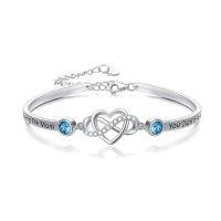 wholesale 925 Sterling Silver Infinity Heart Mom Bracelet With Blue Crystal Engraved Stepmom Gift-Bangle for Stepmom