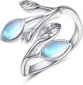 wholesale Sterling Silver Leaf Ring with Birthstone Adjustable Wrap Promise Engagement Wedding Rings for Women-0-43