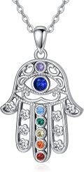 wholesale 925 Sterling Silver Evil Eye Hamsa Hand Pendant with 7 Chakra Stones - Christmas  for Women and Moms-0-0