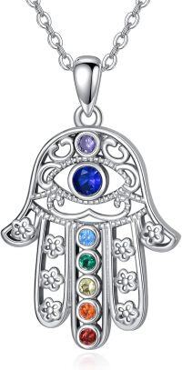 wholesale 925 Sterling Silver Evil Eye Hamsa Hand Pendant with 7 Chakra Stones - Christmas  for Women and Moms-Evil Eye