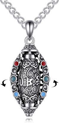 wholesale 925 Sterling Silver Multi-Color Gemstone Pendant Necklace with Religious Figures and Swirl Design for Men Women-Buddhist