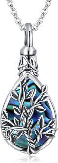 wholesale 925 Sterling Silver Abalone Shell Tree of Life Tear Drop Keepsake Urn Necklace for Ashes Memory Jewelry-0-0