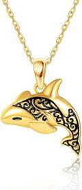 wholesale 14K Gold Dolphin Tail Ocean Pendant Necklace for Women Girls Christmas Gift-0-0