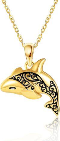 wholesale 14K Gold Dolphin Tail Ocean Pendant Necklace for Women Girls Christmas Gift-Orca Necklace