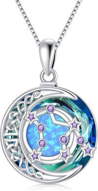 wholesale  Sterling Silver Blue Crystal Opal Zodiac Constellation Necklace -02-Aquarius(1.20-2.18)-Amethyst