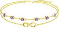wholesale Sterling Silver Birthstone Women s Anklet Bracelets Infinity Butterfly Evil Eye Turtle Pineapple Starfish Heart-Bracelet 7"-9"-Infinity 02-Amethyst-Yellow Gold