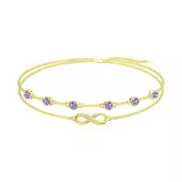wholesale 925 Sterling Silver Birthstone Women s Anklet Bracelets Infinity Butterfly Evil Eye Turtle Pineapple Starfish Heart-Bracelet 7"-9"-Infinity 02-Amethyst-Yellow Gold