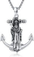 wholesale 925 Sterling Silver Saint Christopher Anchor Pendant Mens Necklace 34+2 Rope Chain-0-0