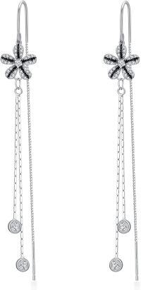 wholesale 925 Sterling Silver CZ Flower and Butterfly Drop Threader Earrings - Elegant Jewelry for Women-Flower Tassel