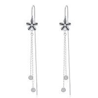 wholesale 925 Sterling Silver CZ Flower and Butterfly Drop Threader Earrings - Elegant Jewelry for Women-Flower Tassel