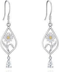 wholesale 925 Sterling Silver Daisy Rose Flower Drop Dangle Earrings Birthflower Jewelry Gift for Women Girls-04-April-Daisy