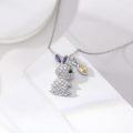 wholesale 925 Sterling Silver Rabbit Shaped Purple and Yellow Stone Pendant Necklace for Women-0-1