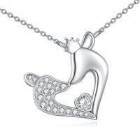 wholesale 925 Sterling Silver Cat with Crown and Heart Pendant Necklace-Deer Ⅰ-Two Heart