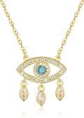 wholesale 925 Sterling Silver Plated Gold Metal Turquoise Evil Eye Pendant Necklace with CZ Stones - Dreamcatcher Style s for Women-0-0
