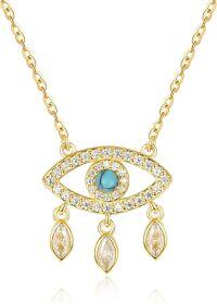 wholesale 925 Sterling Silver Plated Gold Metal Turquoise Evil Eye Pendant Necklace with CZ Stones - Dreamcatcher Style s for Women-1-Dreamcatcher Evil Eye Gold Filled