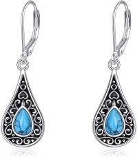 wholesale 925 Sterling Silver Turquoise Teardrop Filigree Heart Drop Earrings-Turquoise Earrings