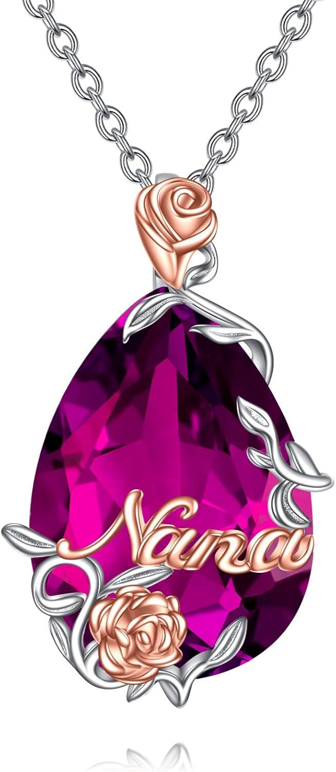 wholesale 925 Sterling Silver Purple Crystal Rose Pendant Necklace Nana Gifts for Mother's Day-0-0