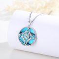 wholesale 925 Sterling Silver Round Pendant with Blue Stone and Pentagram Design Witch's Knot Necklace-0-3