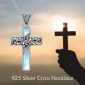 wholesale 925 Sterling Silver Cross Pendant Necklace Blue Opalite Vintage Filigree Chain-0-5