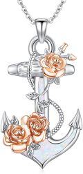 wholesale 925 Sterling Silver Anchor Pendant Necklace with Rose Charm s for Women-0-0