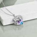 wholesale 925 Sterling Silver Unicorn & Heart Pendant Necklace with Swarovski Crystal for Women-0-3