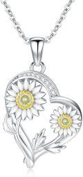 wholesale 925 Sterling Silver & 925 Sterling Silver with Yellow Gold Plating Daisy Flower Pendant Necklaces for Women Girls s - F-G Color Cubic Zirconias and I1-I2 Clarity-0-0