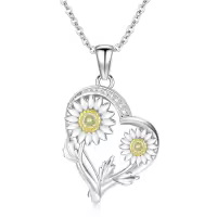 wholesale 925 Sterling Silver & 925 Sterling Silver with Yellow Gold Plating Daisy Flower Pendant Necklaces Wholesale for Women Girls s - F-G Color Cubic Zirconias and I1-I2 Clarity-Daisy