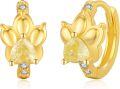 wholesale 925 Sterling Silver Hypoallergenic Gold Plated Pear Cut Crystal Paw Print Huggie Hoop Earrings for Women Dogs Cats -0-0