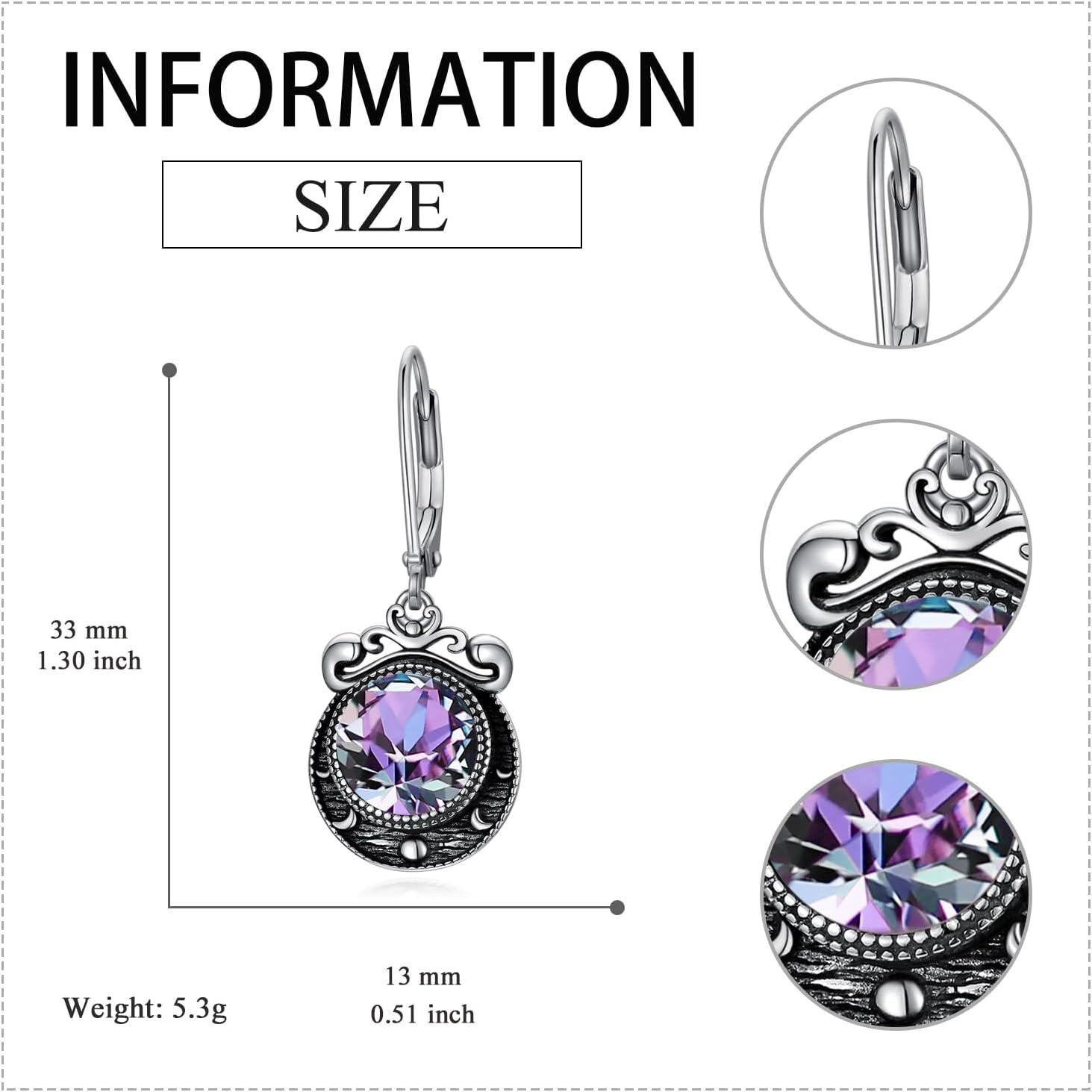 925 Sterling Silver Purple Crystal Drop Dangle Leverback Earrings 3cm Long-0-4